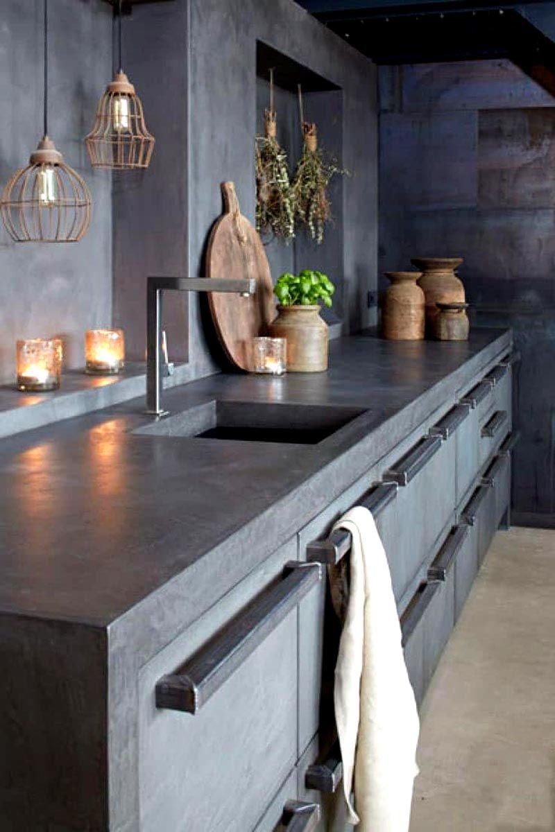 Кухня лофт серый бетон