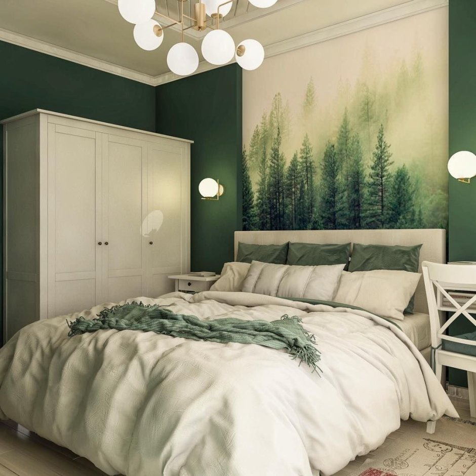 Оливковый цвет в интерьере спальни в классическом стиле