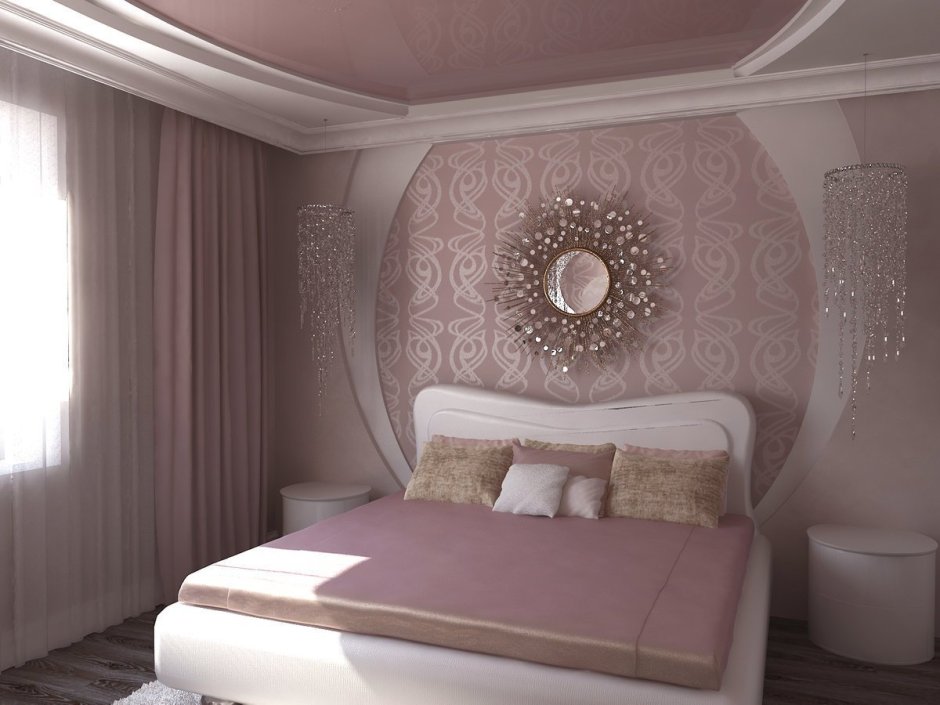 Спальня в пепельно розовых тонах