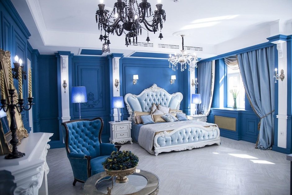 Голубая спальня шикарная
