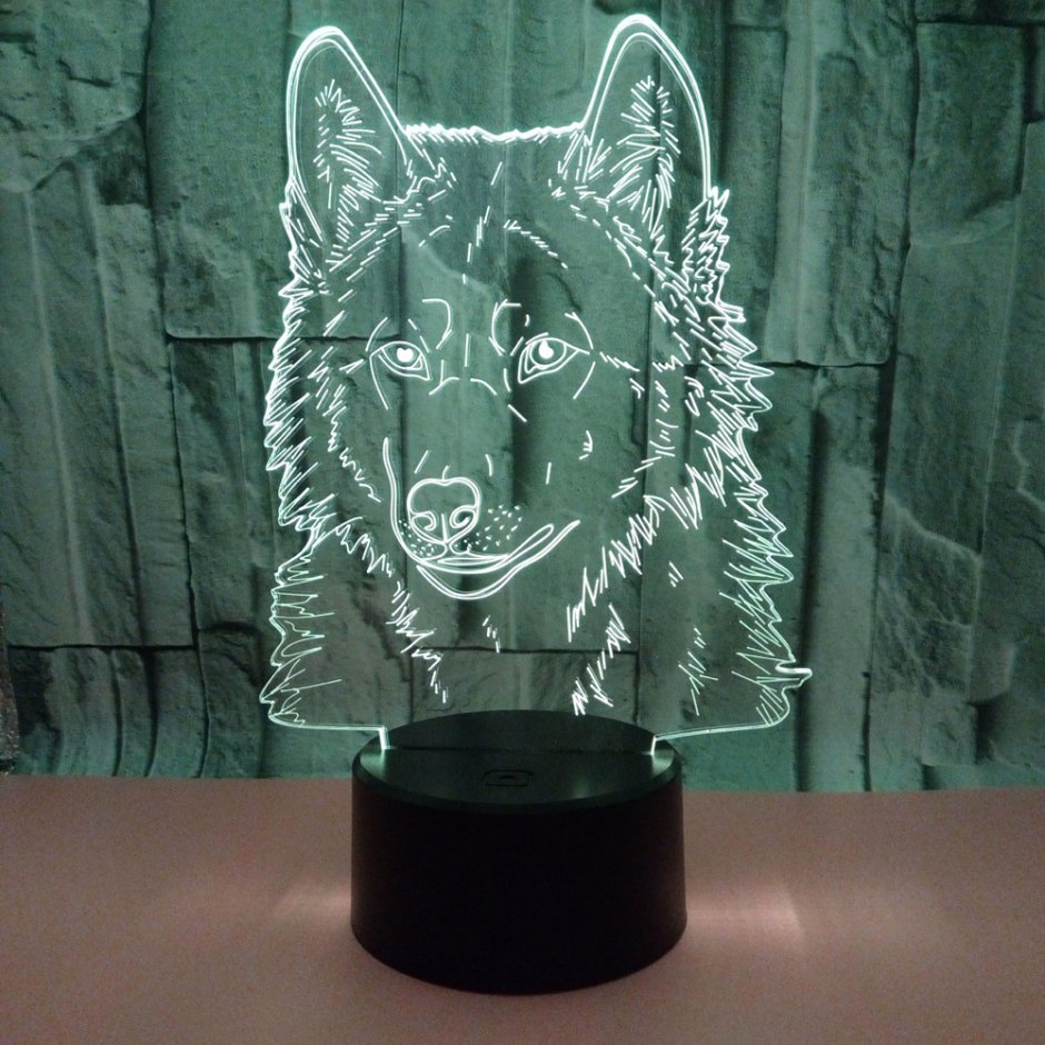 3д лампа волк