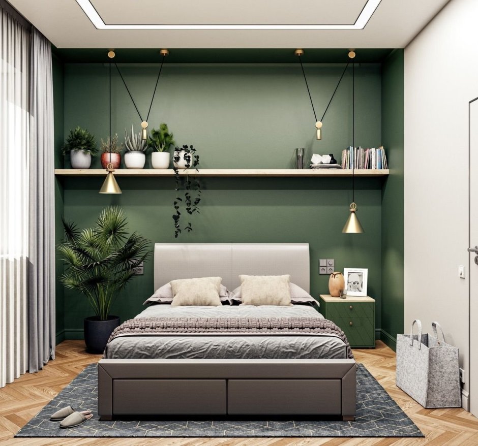 Постельно зеленая спальня