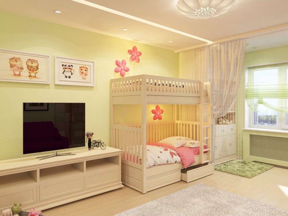 Спальня совмещенная с детской кроваткой