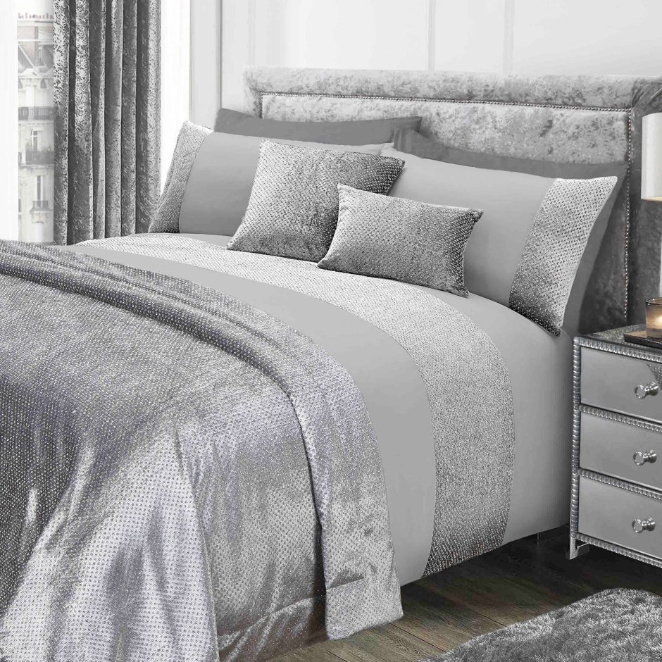 Silver Grey crushed Velvet Bedspread