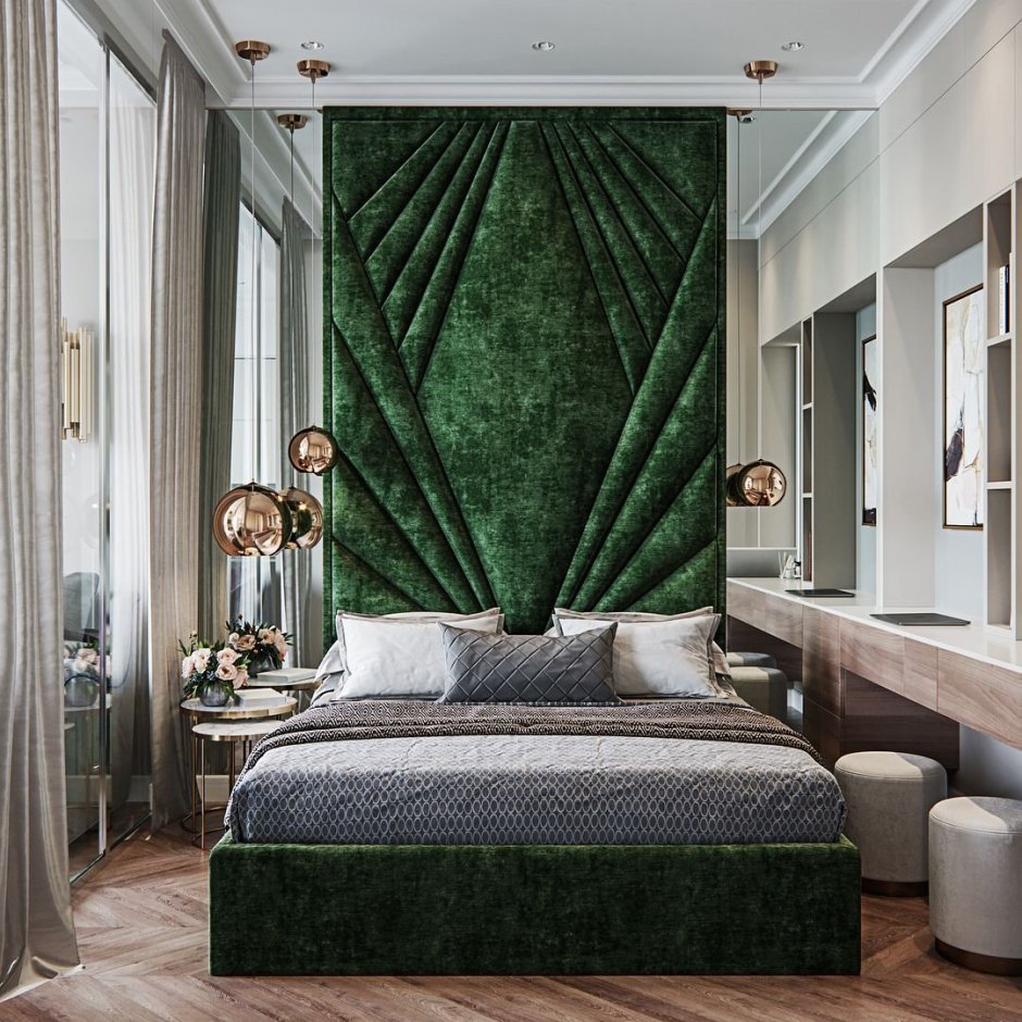 Спальня в темно зеленом цвете