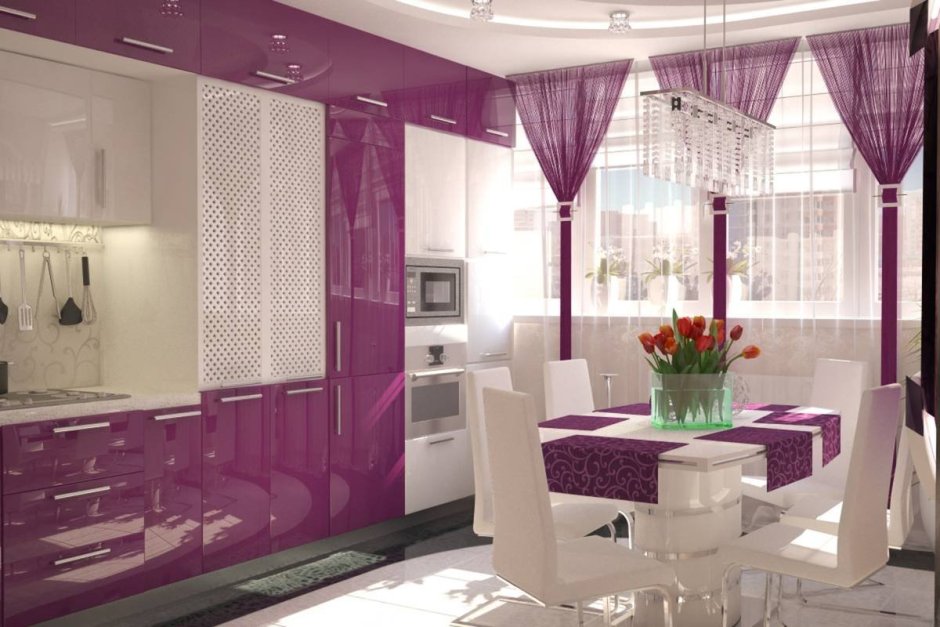 Розово фиолетовая кухня