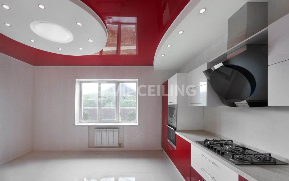 Двух уровненные потолки натяжные на кухне