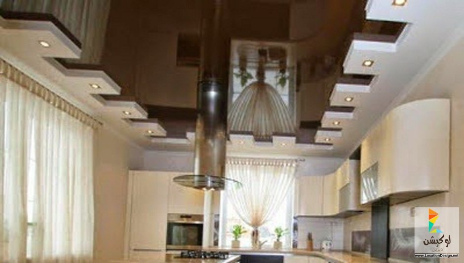 Двухярусный потолок на кухне до потолка