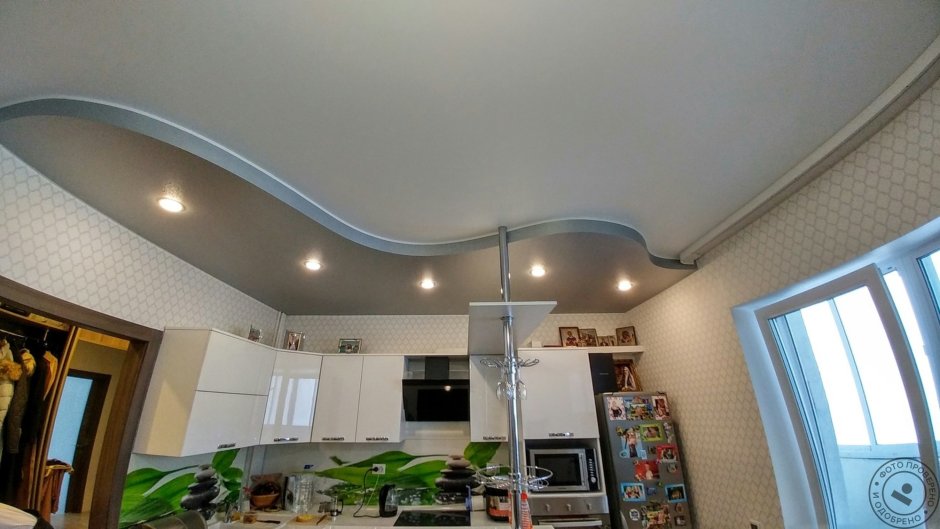 Двухуровневые натяжные потолки на кухню 2021