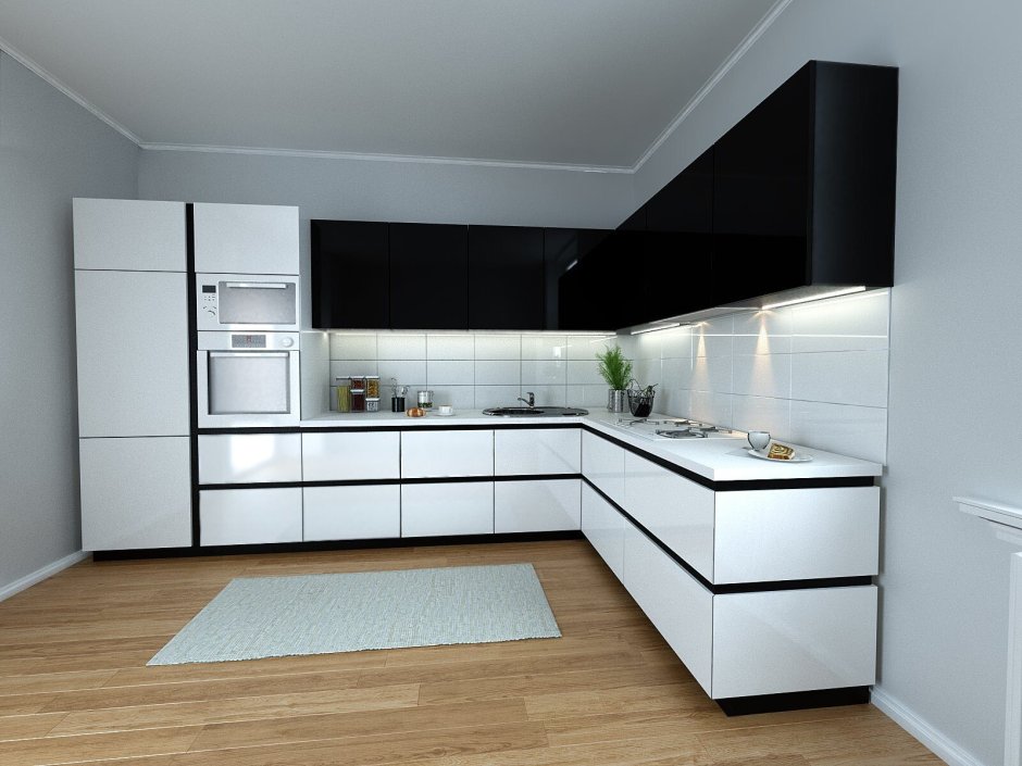 Белая кухня с черной техникой
