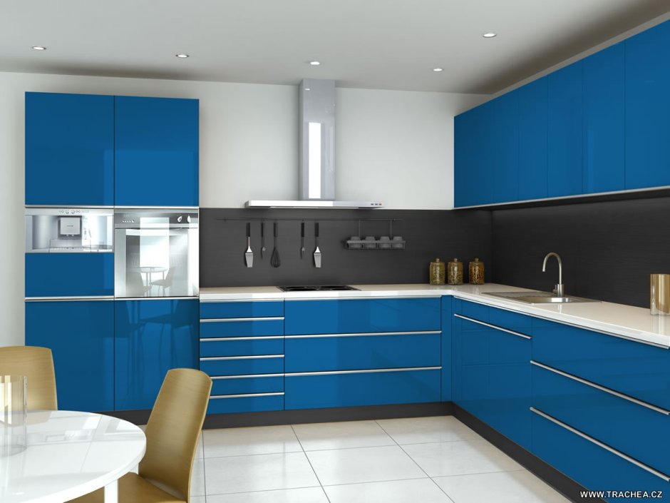 Темно синяя матовая кухня МДФ
