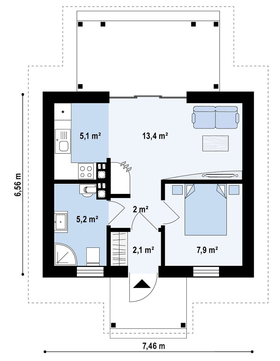Планировка дома 36м2 одноэтажного