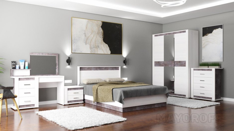 Интерьер спальни в классическом стиле с зеркалами