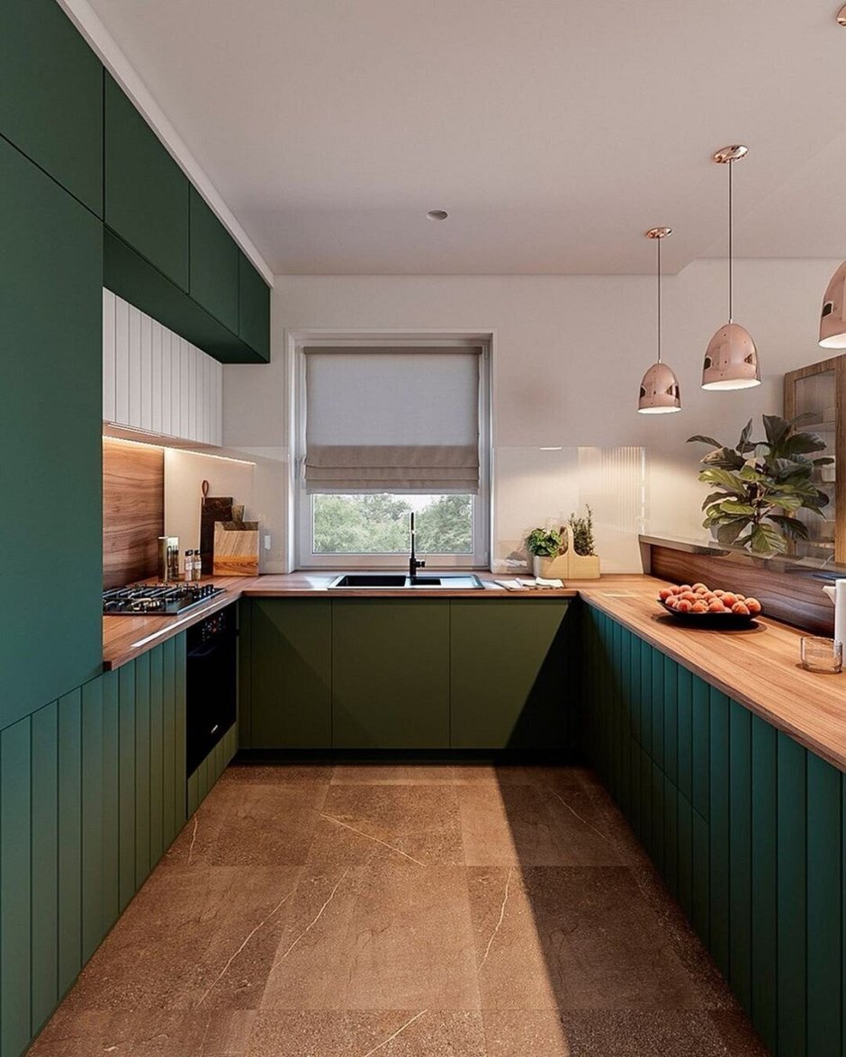 Кухня серо зеленого цвета