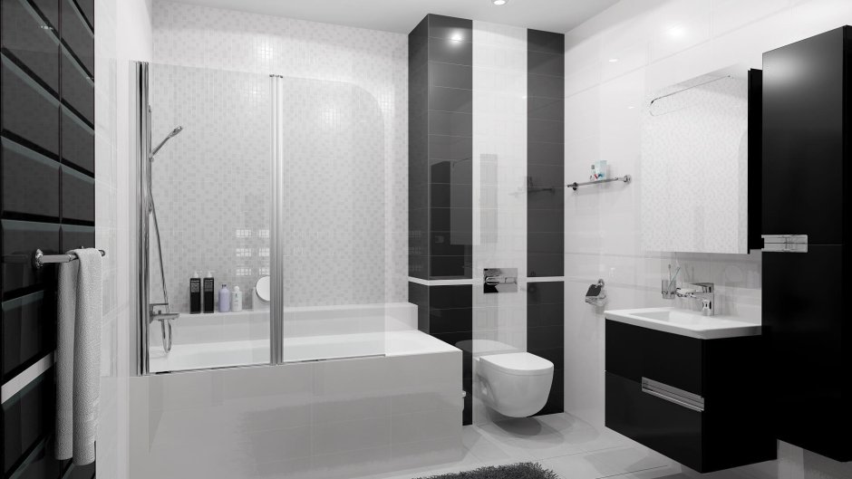 Интерьеры ванны черно белый стиль