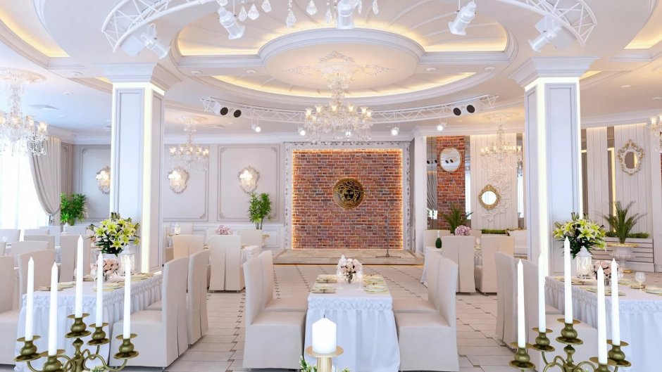 Свадебный зал в бело-золотом стиле