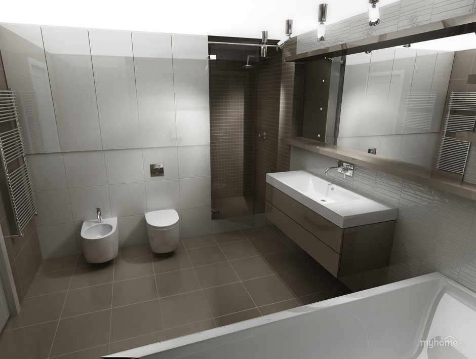 Ванная комната с серой плиткой проект