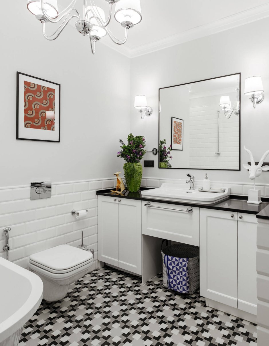 Ванная комната с мозаикой черно белая