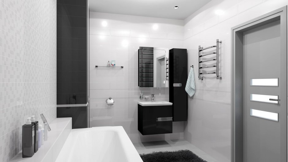 Интерьер ванной в черно-белом стиле