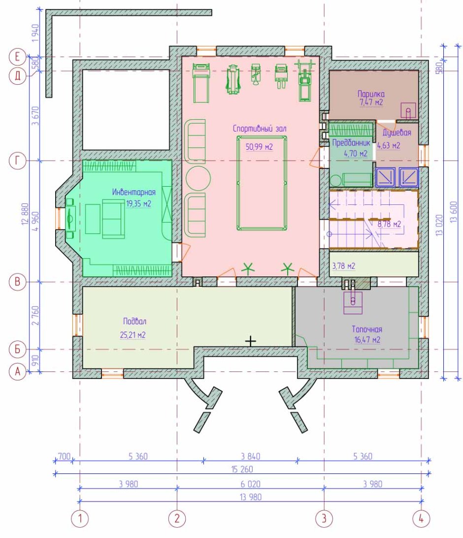 План одноэтажного дома с цокольным этажом