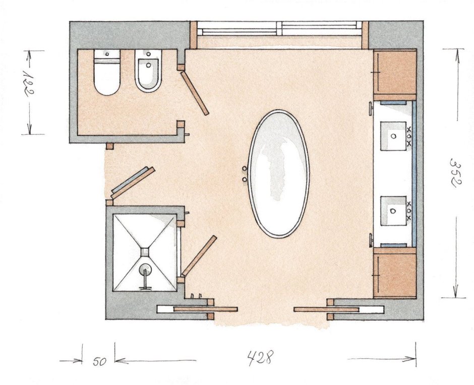 Большая ванная комната планировка