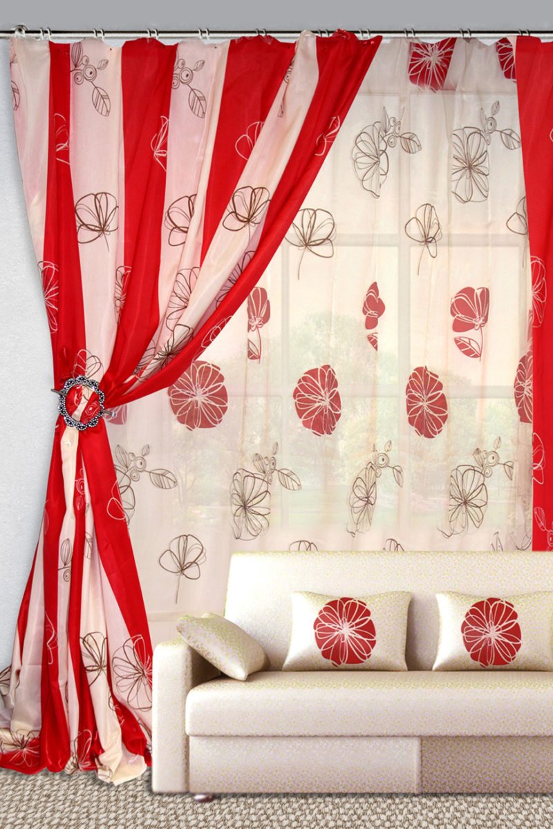 Тюль на красную кухню с балконной дверью