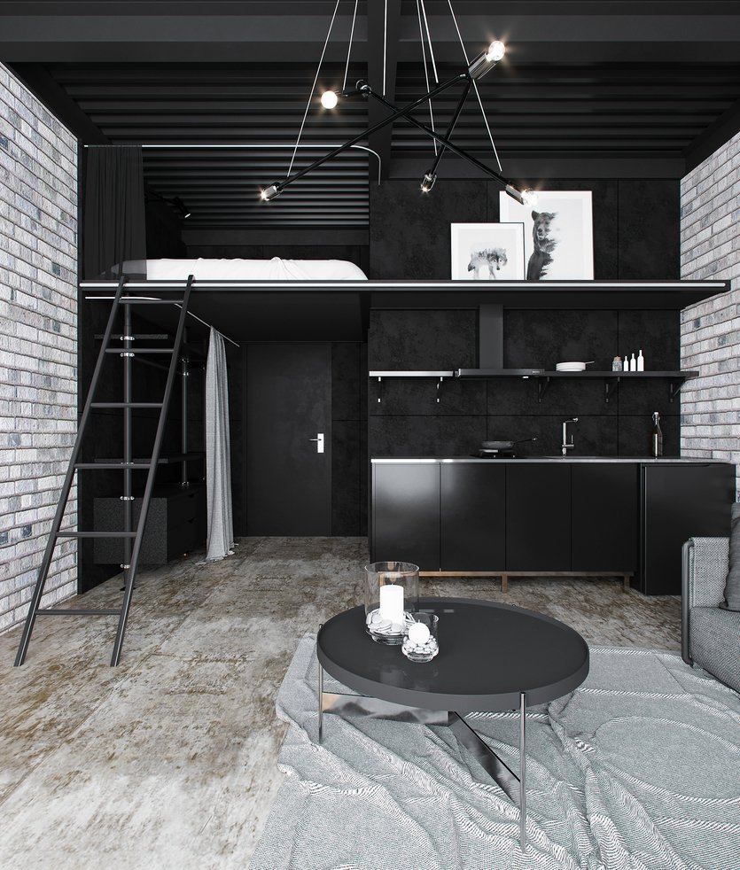 Черный потолок в стиле лофт