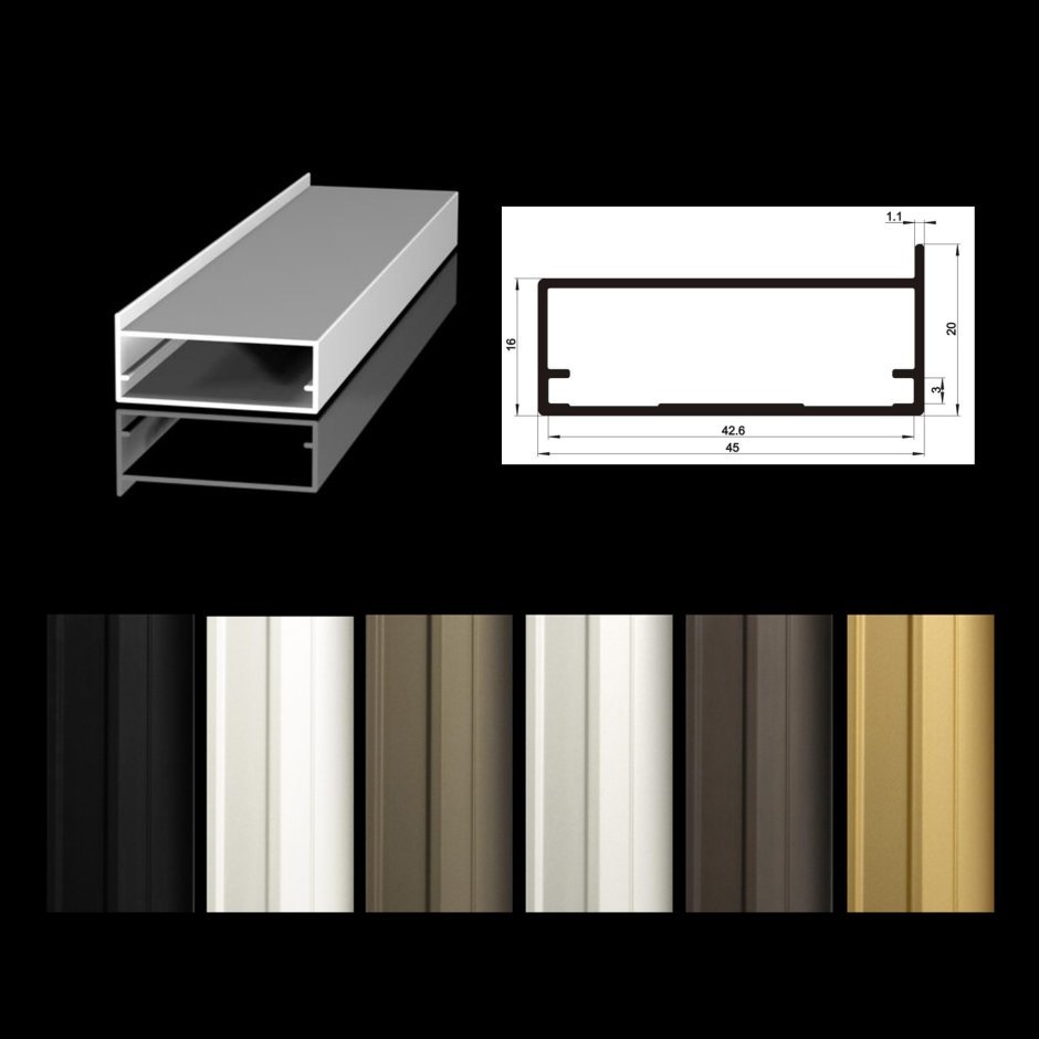 Integro профиль рамочный узкий, 19х20х19 мм, черный, l-6000