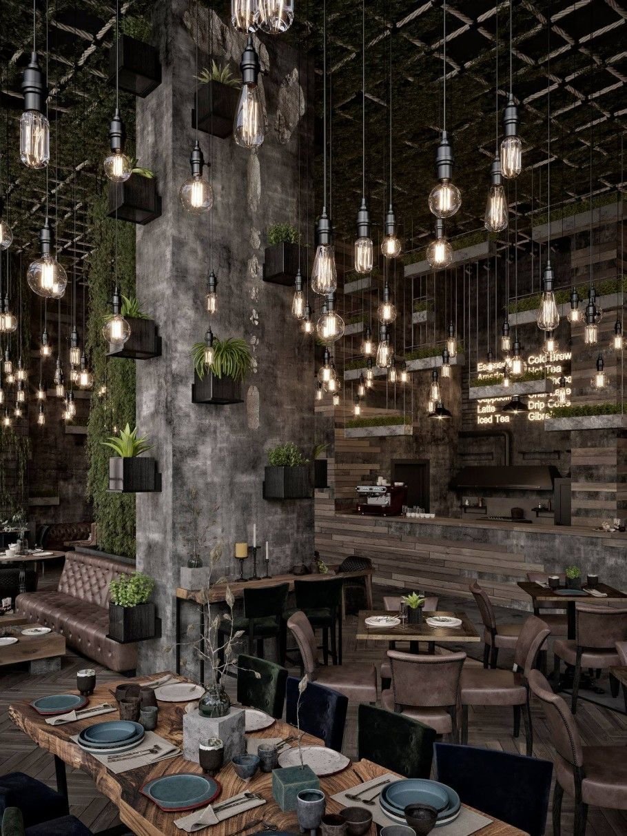 Стиль Индастриал в интерьере кафе