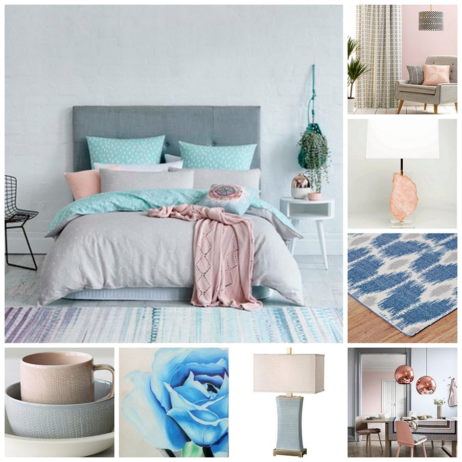 Голубой и розовый в интерьере