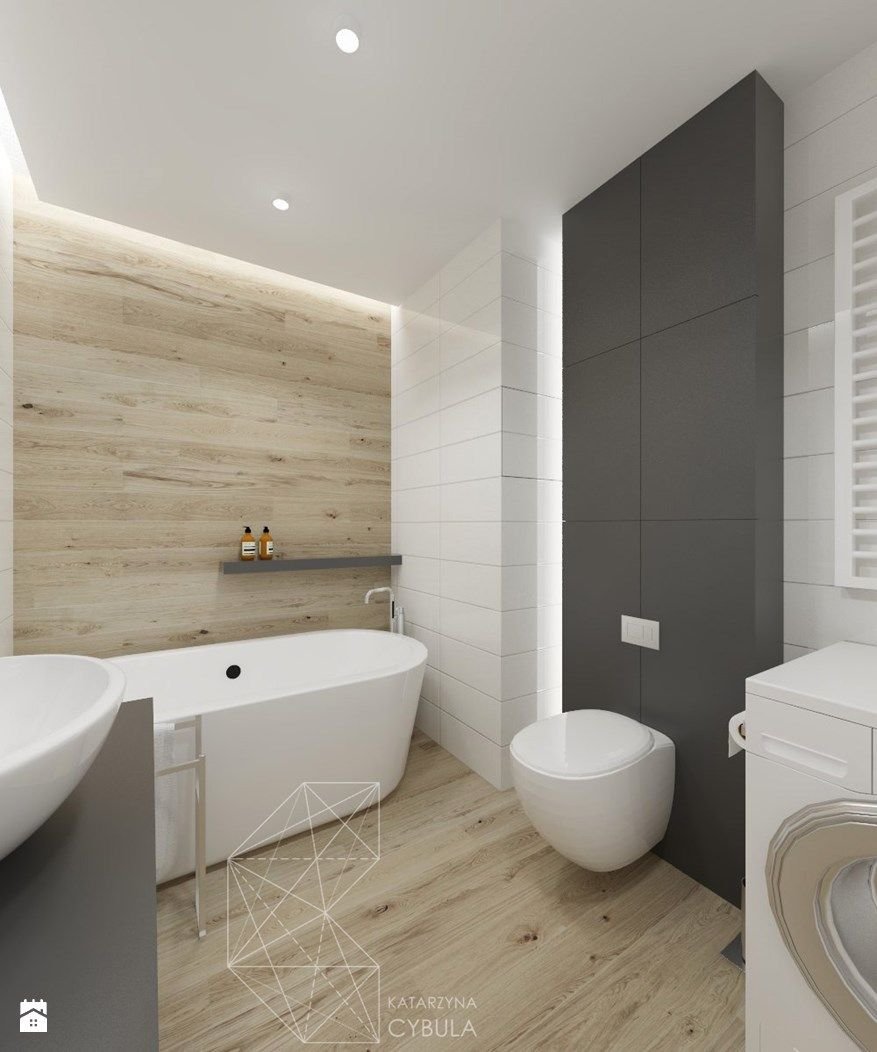 Ванная серая с деревом