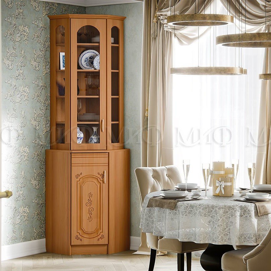 Угловой шкаф для посуды в гостиную