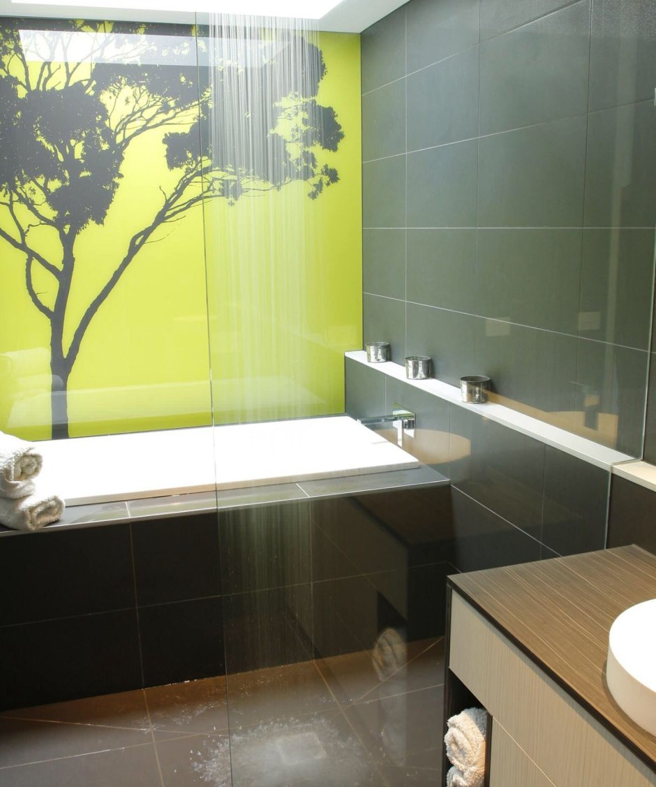 Зеленый Стеклоблок в ванной