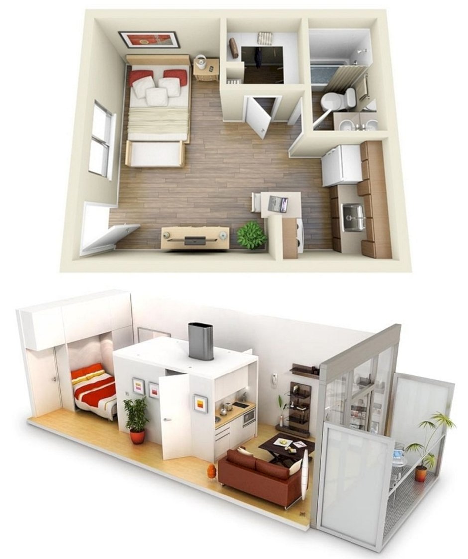 План однокомнатной квартиры 3d