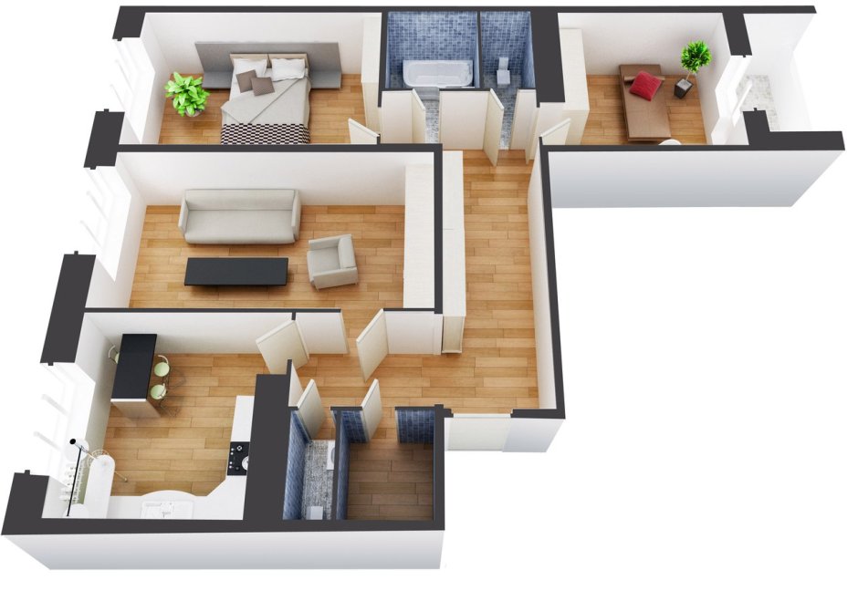 Планировка 3х комнатной квартиры с кабинетом