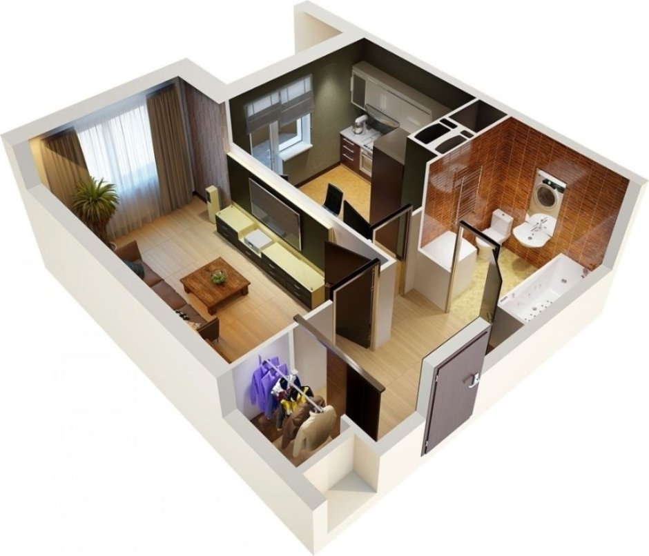 Планировка 1 комнатной квартиры 3d