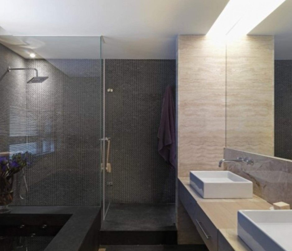 Интерьеры ванных комнат с душевой кабиной