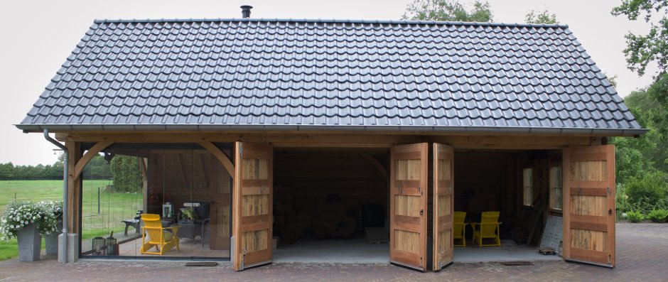 Гараж с мастерской и навесом