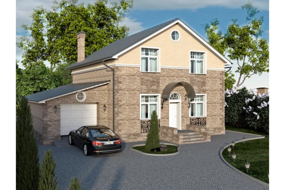 Двухэтажный коттедж с мансардой и гаражом