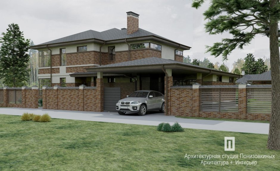 Дом с гаражом и навесом