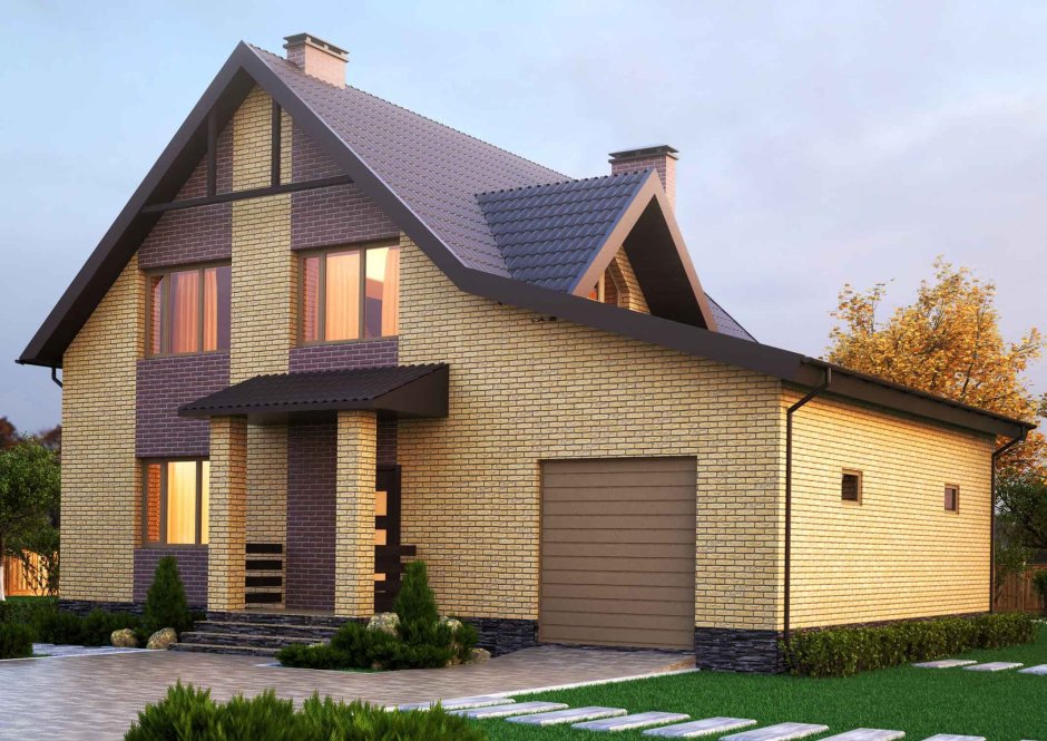 Двухэтажный кирпичный дом с гаражом