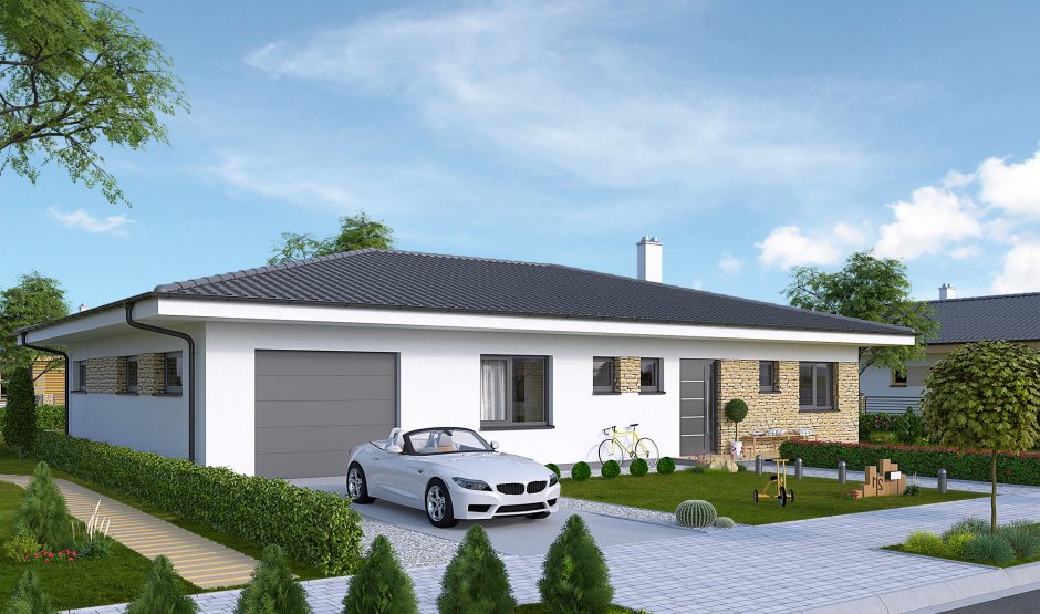 Одноэтажный дом 200кв с террасой и гаражом 2021