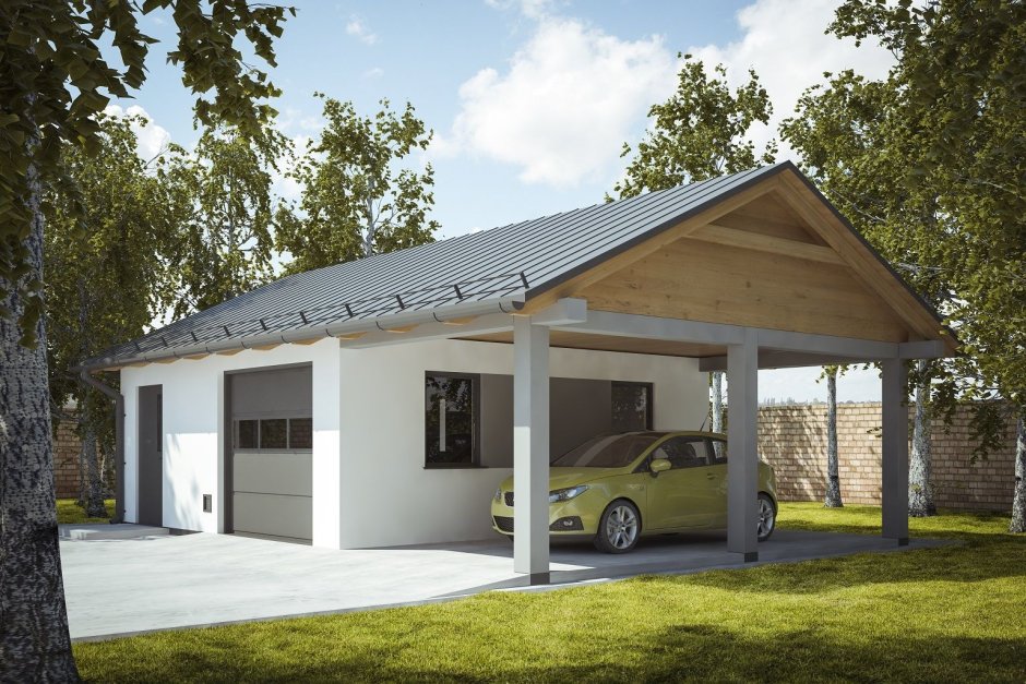 Хозблок с гаражом и навесом