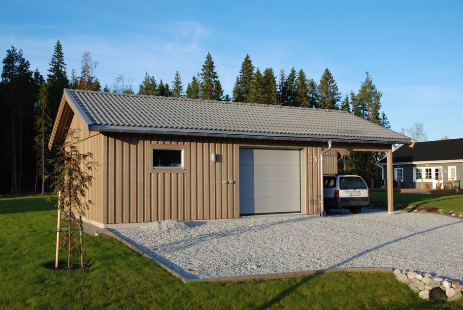 Гараж, хозблок и баня с односкатной крышей