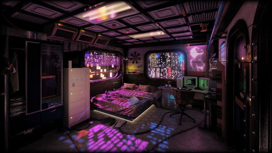 Cyberpunk 2077 комната гостиница