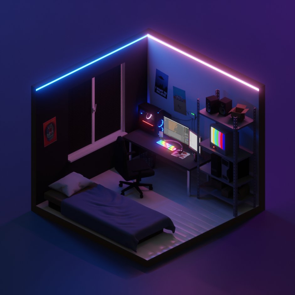 3d Gaming isometric Room (Razer themed)