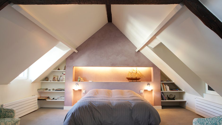 Спальня под двускатной крышей