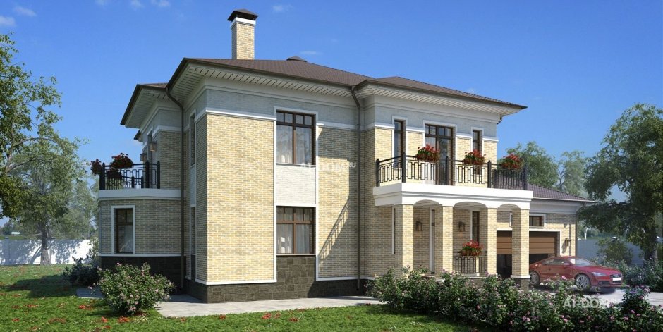 Красивый двухэтажный дом с балконом