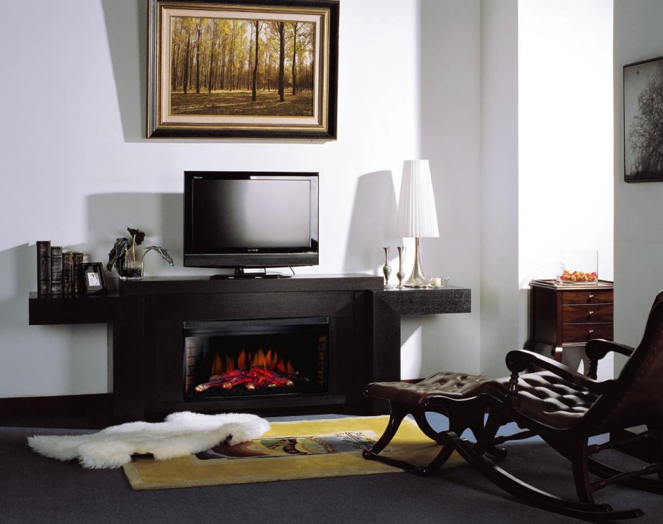 Тумба под телевизор с камином в современном стиле