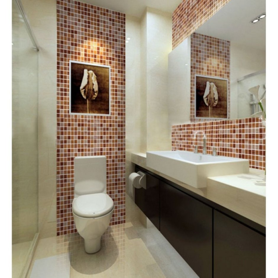 Мозаика в интерьере ванной комбинированный с плиткой